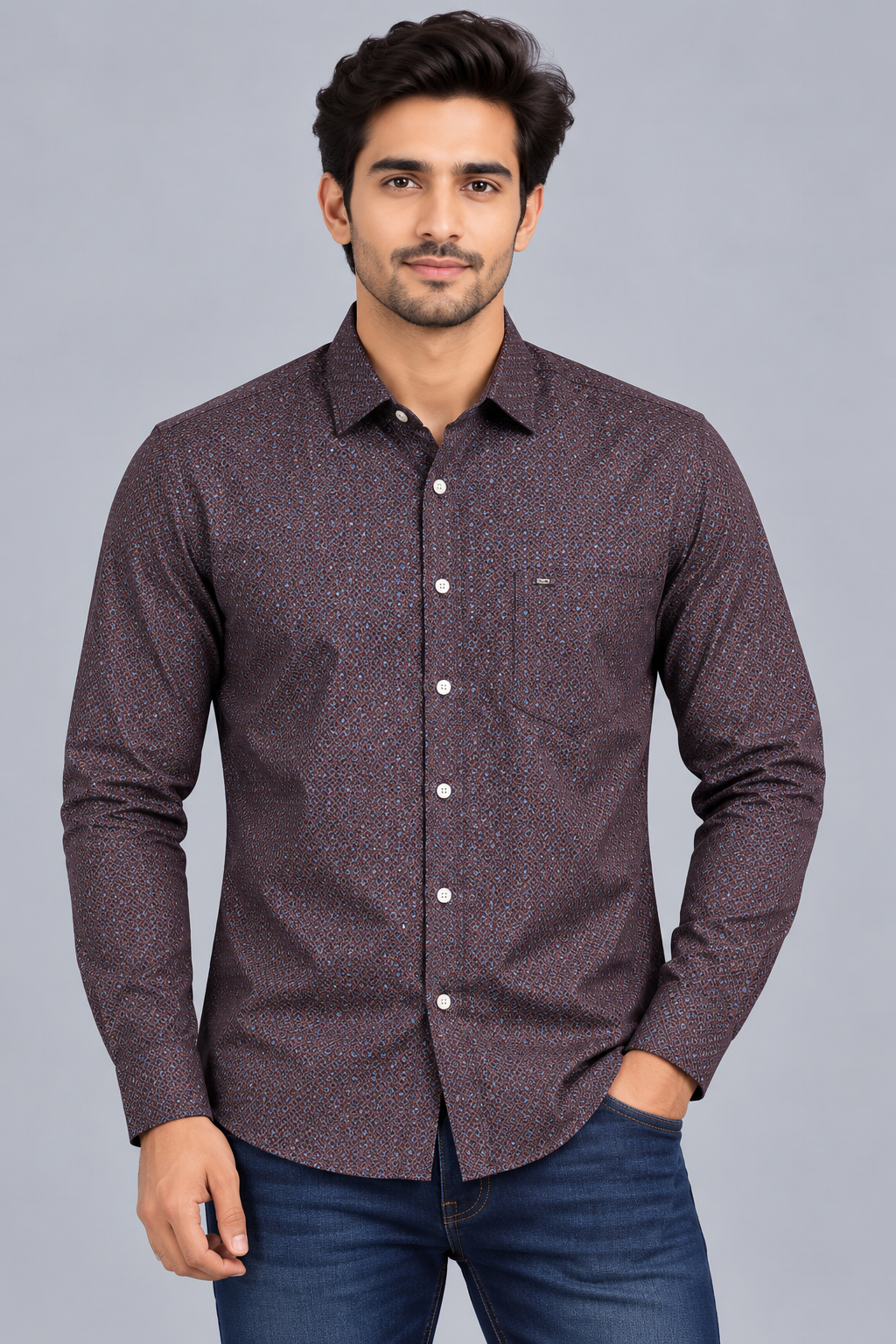 Red & White Printed Casuals Shirt