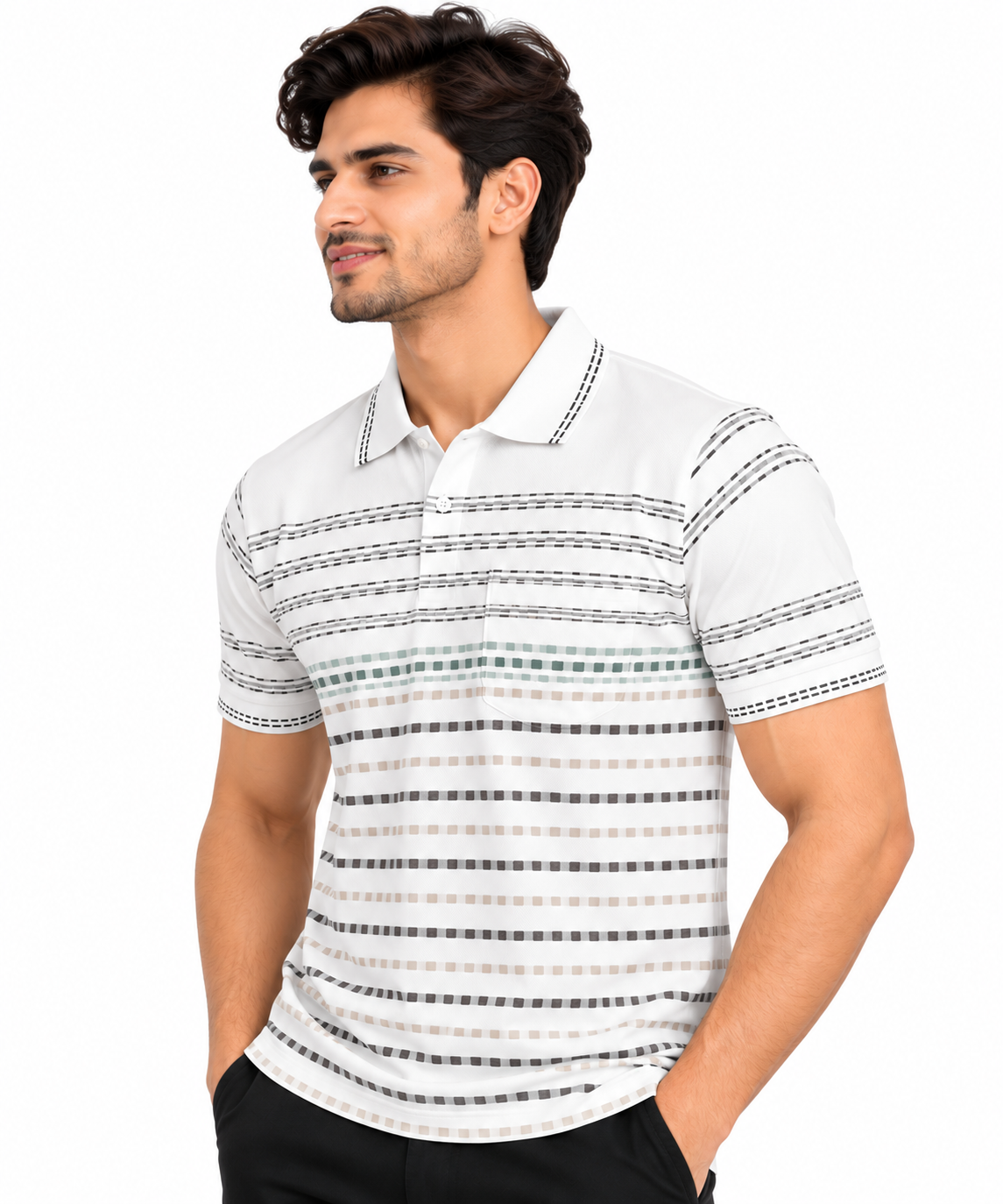 ORB FASHION - Men Stripe Collar T-Shirts